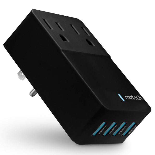 Naztech Fast Multi-Device Charger with LED Power Indicator [2 AC Outlet + 4 High-Speed USB Ports] Charge 6 Devices Simultaneously, Compatible For iPhone, Samsung, Computers & More [Black] 14595