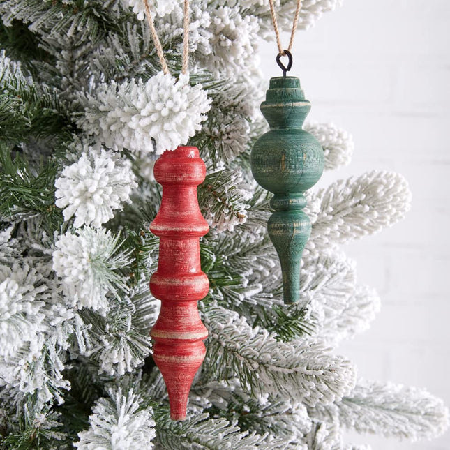 CTW Home Collection Christmas Finial Ornament, Set of 2, Mango Wood, Christmas Decor, Tree Accent