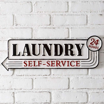 CTW Home Collection Laundry Self-Service 24 Hours Vintage Retro Metal Sign, 22-Inches by 7.25-Inches