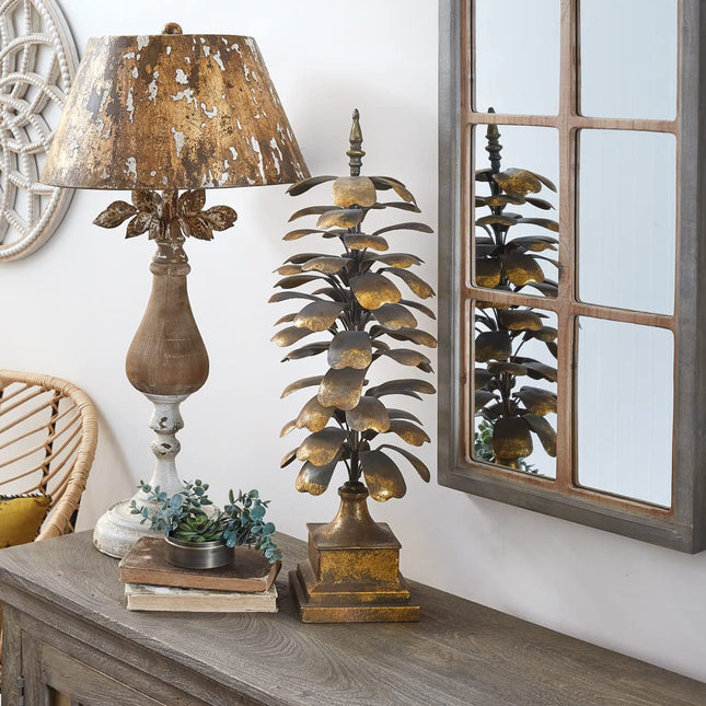 CTW Home Collection Metal Gold Leaf Finial Sculpture, 26.5-inch Height, Tabletop Centerpiece Decoration