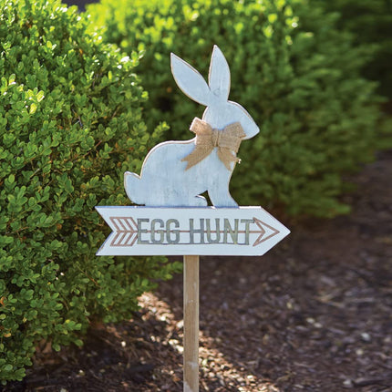 CTW Home Collection Egg Hunt Bunny Garden Stake, Wood, 34-inch Height, Oudoor Decor, Garden Accent, Easter