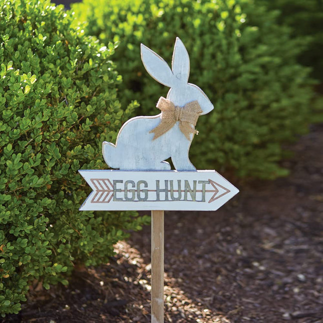 CTW Home Collection Egg Hunt Bunny Garden Stake, Wood, 34-inch Height, Oudoor Decor, Garden Accent, Easter
