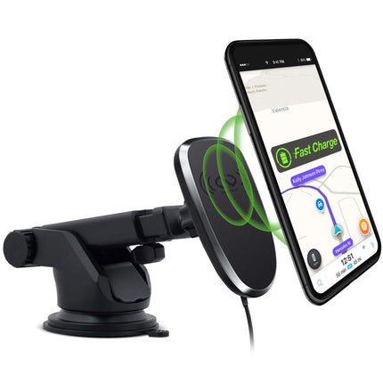 Naztech MagBuddy Wireless Charge Car Dash Mount [Hands-Free] Compatible for iPhone 12/SE/11/Pro/Pro Max,Galaxy S20/S10/S9,Note20 5G/10/9 +More [Black]
