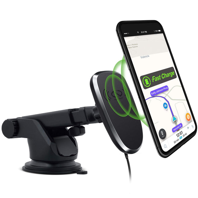 Naztech MagBuddy Wireless Charge Car Dash Mount [Hands-Free] Compatible for iPhone 12/SE/11/Pro/Pro Max,Galaxy S20/S10/S9,Note20 5G/10/9 +More [Black]