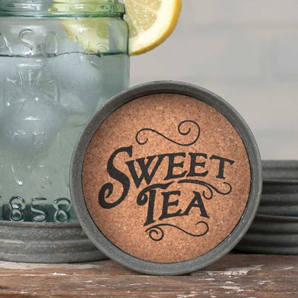 Colonial Tin Works Mason Jar Lid Coasters - Sweet Tea Set of 4 Kitchen Supplies, 3¾  dia. and 1  tall, Grey, Tan, Black