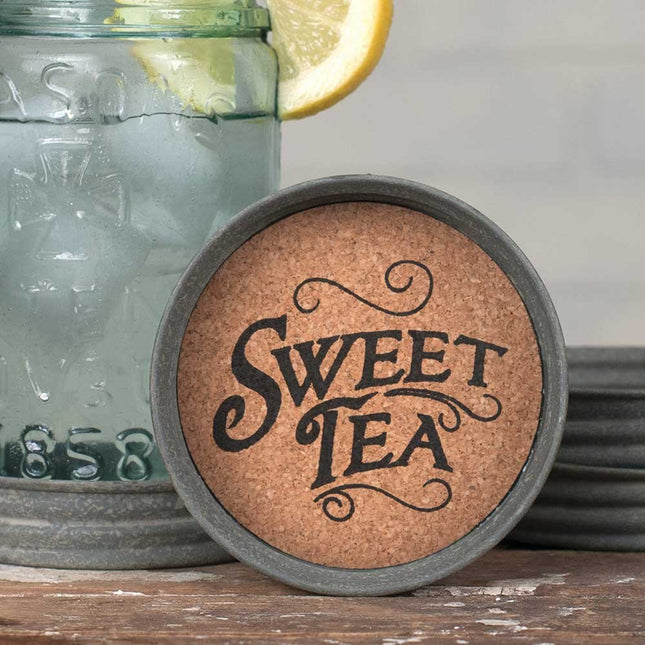Colonial Tin Works Mason Jar Lid Coasters - Sweet Tea Set of 4 Kitchen Supplies, 3¾  dia. and 1  tall, Grey, Tan, Black