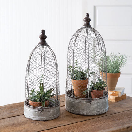 CTW Home Collection Chicken Wire Decorative Cloches, Set of 2, Metal, Tabletop Flower or Plant Cover Decoration
