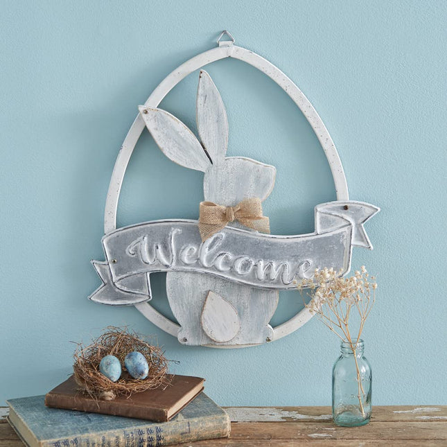 CTW Home Collection Welcome Bunny Decorative Sign, 14-inch Height, Wood, Easter, Wall Decor
