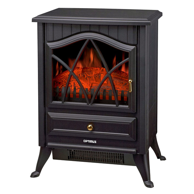 Optimus Electric “Flame Effect” Fireplace Heater, Black