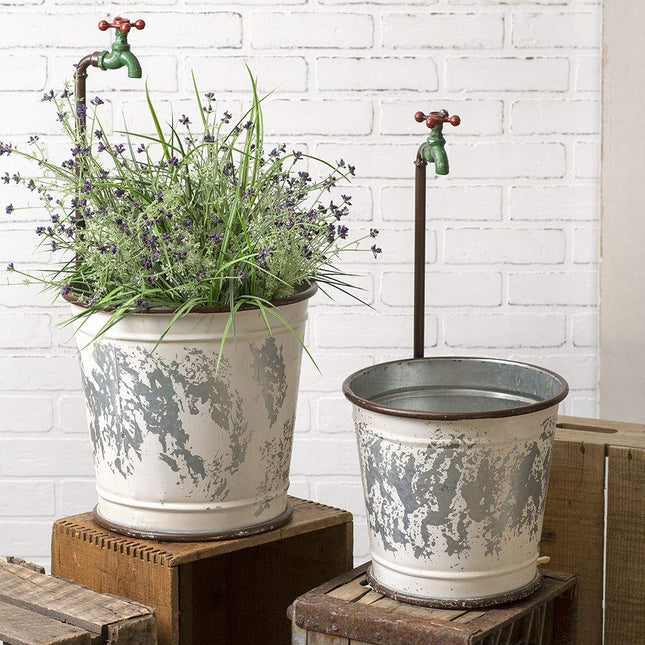 Ctw Home Collection 770201 Garden Faucet Flower Buckets, Set of 2, Metal, Multicolor