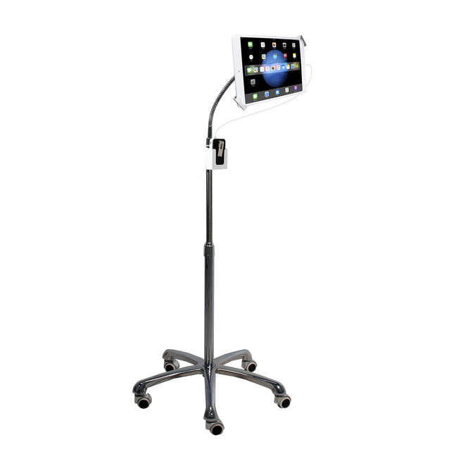 Gooseneck Floor Stand - CTA Heavy-Duty, Secure and Height-Adjustable Gooseneck Floor Stand for iPad 10th Gen 10.9"- iPad 7/8/9 Gen 10.2"- iPad Air - Surface Pro 4 - & 7-13" Tablets - Silver (PAD-SHFS)