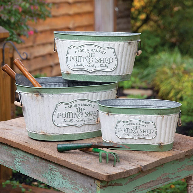 Potting Shed Set of Three Rustic Buckets