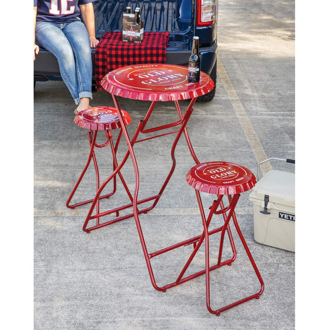 Amazing Home Store Old Glory Folding Metal Table with Two Stools