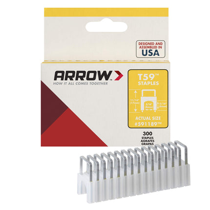 Arrow 591189 T59 Insulated Staples, 5/16-Inch Leg length, 5/16-Inch Crown Width, Clear, 300-Pack