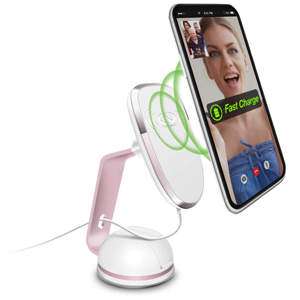 Naztech MagBuddy Desktop Wireless Fast Charging Cell Phone Holder Mount [Hands-Free] Universal Compatibility for iPhone 14/13/12/11/Pro /Pro Max, Galaxy S23/ S22 /S21, Pixel & More [Rose Gold] 14550