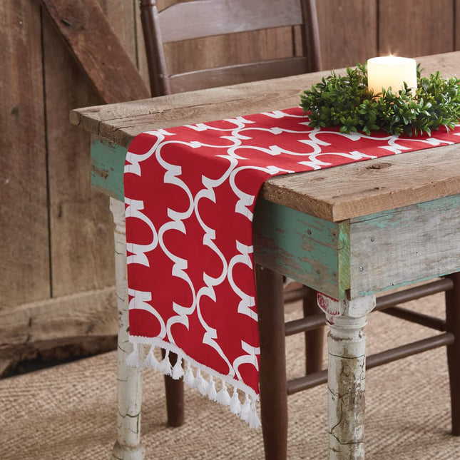 Colonial Tin Works Table Runner, 82-inch Length, Cotton, Patterned Red