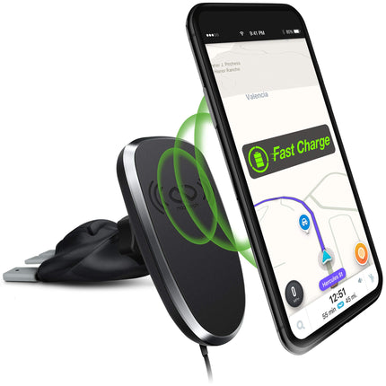 Naztech MagBuddy Wireless Charge CD Slot Phone Mount [Hands-Free] Compatible for iPhone 13/12/11/Pro, Galaxy S22/S21/S20,Note 20/10 +More [Black]14613