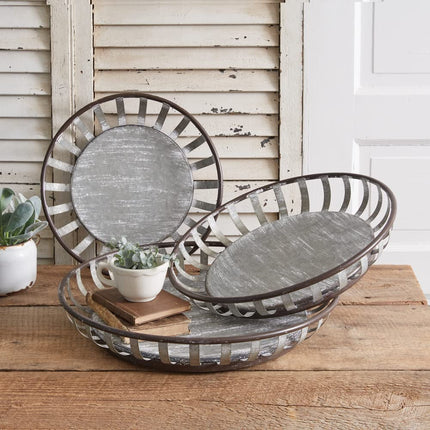 CTW Home Collection Edison Basket Trays, Set of 3, Farmhouse Tabletop Decoration