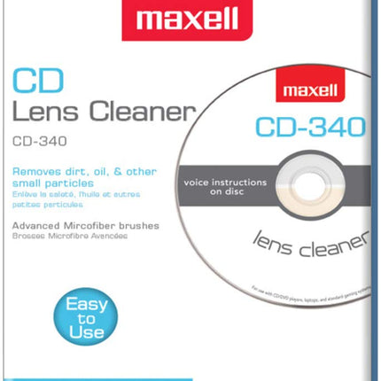 Maxell - Pro 190048 CD-340 Laser Lens Cleaner - Safe & Effective CD Player & Game Station Compact Disc Cleaner - Microfiber Brushes Eliminates Static & Dust - Easy to Use with No Chemicals