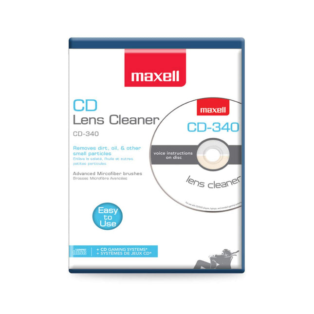 Maxell - Pro 190048 CD-340 Laser Lens Cleaner - Safe & Effective CD Player & Game Station Compact Disc Cleaner - Microfiber Brushes Eliminates Static & Dust - Easy to Use with No Chemicals