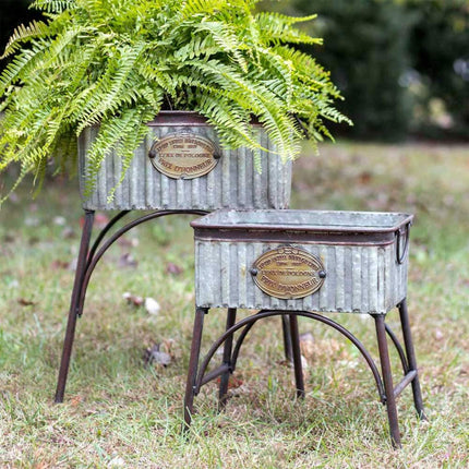 Galvanized Steel Garden Flower Planters with Stands Poland Set of 2