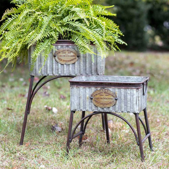 Galvanized Steel Garden Flower Planters with Stands Poland Set of 2