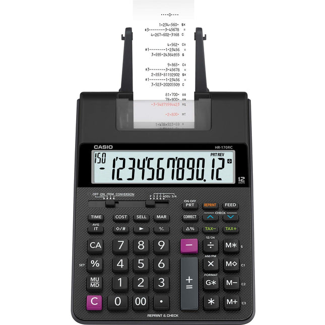 Casio HR-170RC Printing Calculator, Black, 2.6  x 6.5  x 11.6