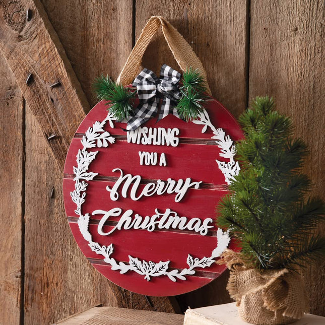 CTW Home Collection Wishing You A Merry Christmas Ornament Decorative Sign, 14-inch Diameter, Wood and Metal, Christmas Decor, Holiday Season,