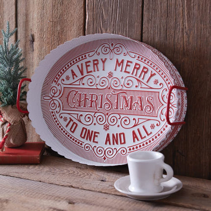 CTW Home Collection Metal Very Merry Christmas Metal Tray, 18.5-inch Width, Holiday Kitchen Accessories