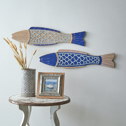 CTW Home Collection Fish Wood Wall Decor, Set of 2, 23.5-inch Length, Wall Hanging Sculpture