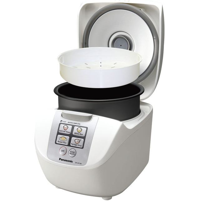 Panasonic 10 Cup (Uncooked) Rice Cooker with Fuzzy Logic and One-Touch Cooking for Brown Rice, White Rice, and Porridge or Soup - 1.8 Liter - SR-DF181 (White)