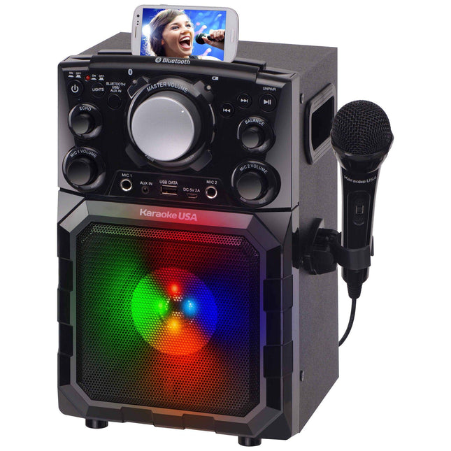 Karaoke USA Portable MP3 Karaoke Player with Bluetooth, PA, and Built-In Battery (GQ410) , Black