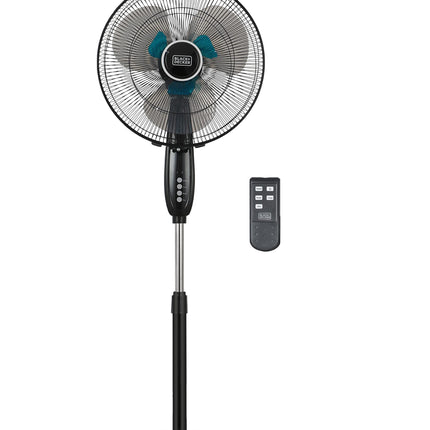 BLACK+DECKER BFSD116B 16  Oscillating Dual-Blade Stand Fan with Remote, Adjustable Height, Black