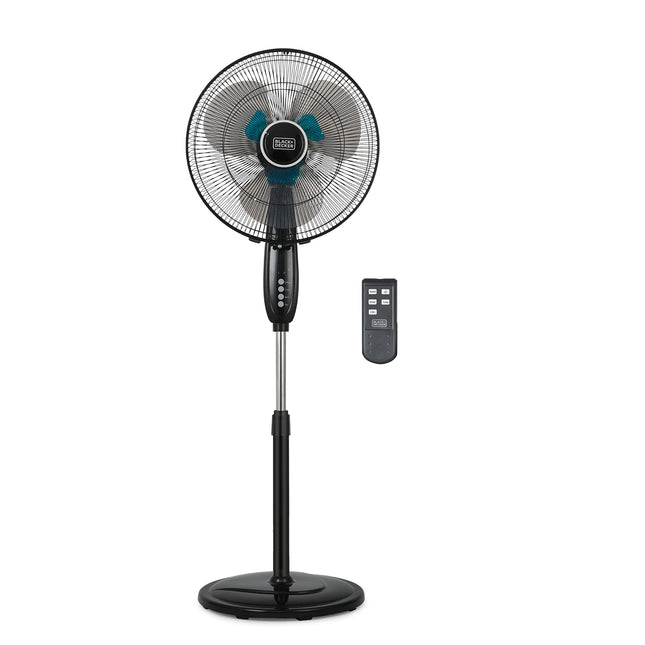 BLACK+DECKER BFSD116B 16  Oscillating Dual-Blade Stand Fan with Remote, Adjustable Height, Black