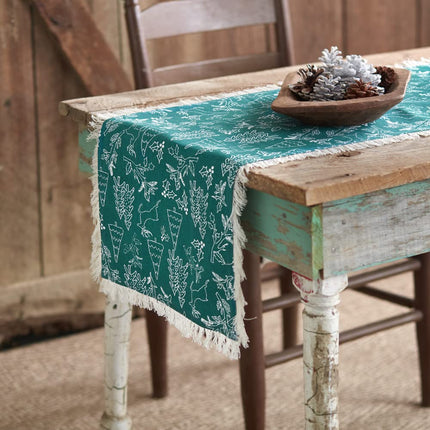 Colonial Tin Works Festive Christmas Runner with Fringe, 82-inch Length, Cotton, Green