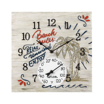 Taylor Beach Rules Poly Resin Clock and Thermometer, 14 Inch, Multi-Color