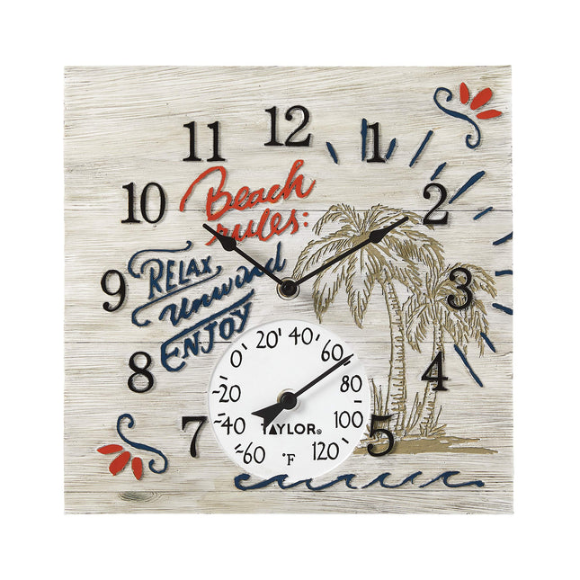 Taylor Beach Rules Poly Resin Clock and Thermometer, 14 Inch, Multi-Color