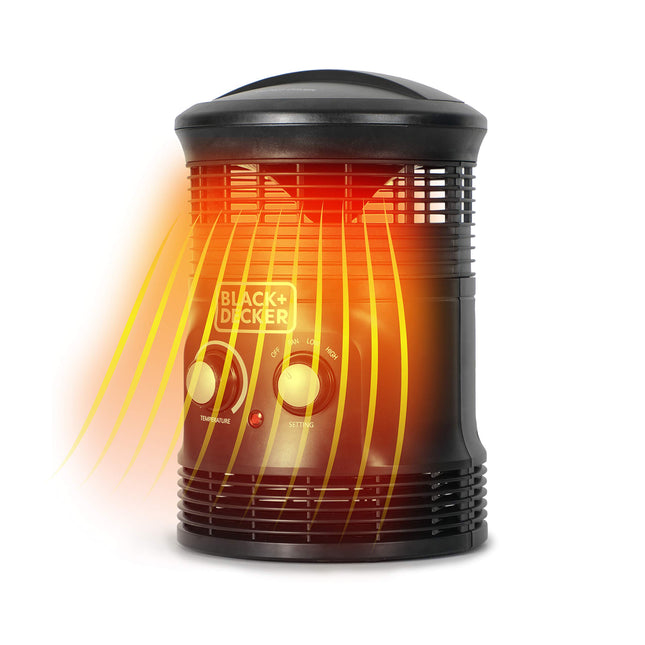 BLACK+DECKER Electric Heater, 360° Surround Portable Heater, Mini Heater with Fan & Adjustable Thermostat, Space Heater with 3 Settings & Manual Controls