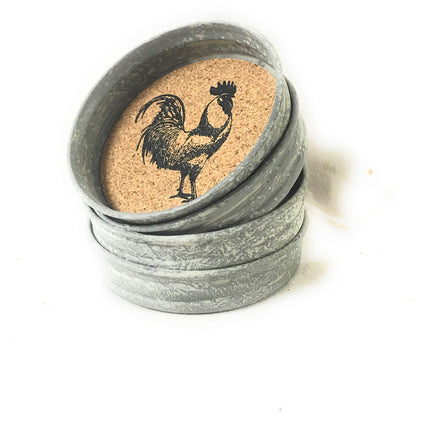Colonial Tin Works Mason Jar Rooster Lid Coaster (Pack of 4) Kitchen Supplies, 3¾'' dia. x 1''H, Brown