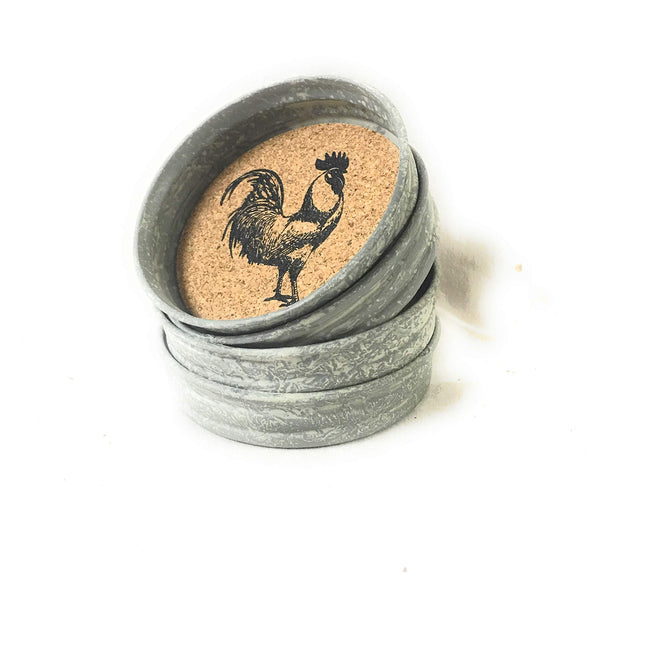 Colonial Tin Works Mason Jar Rooster Lid Coaster (Pack of 4) Kitchen Supplies, 3¾'' dia. x 1''H, Brown