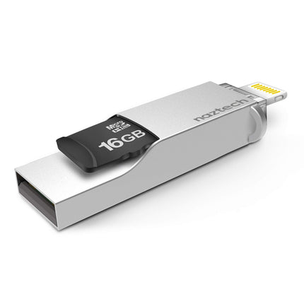 Naztech Xtra Mini USB Flash Drive Lightning Memory Stick with Hi-Speed Memory Expansion for Apple IOS, Micro SD card up to 16GB to 256GB Including iPhone, Mac, PC, iPad, iPod and More