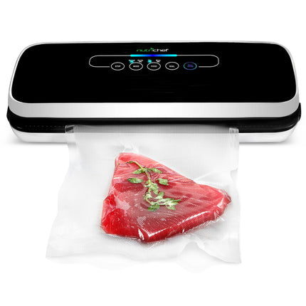NutriChef Automatic Vacuum Air Sealing System Preservation with Starter Kit Compact Design, Lab Tested, Dry & Moist Food Modes with Led Indicator Lights, 12 , Black