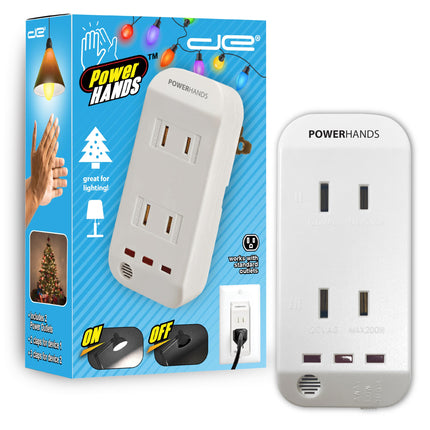 Power Hands | Clapping Light Control Noise Detecting Wireless Wall Outlet with a 3 Level Sensitivity Switch | Turns Appliances On/Off with Clapping Sound Sensor | 120V 200W 2 Outlet