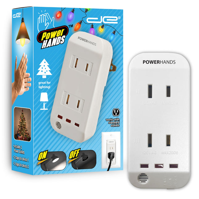 Power Hands | Clapping Light Control Noise Detecting Wireless Wall Outlet with a 3 Level Sensitivity Switch | Turns Appliances On/Off with Clapping Sound Sensor | 120V 200W 2 Outlet