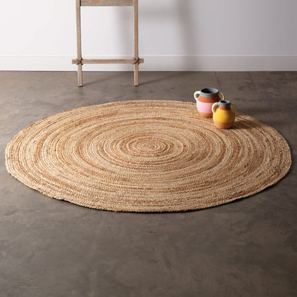 CTW Home Collection Natural and Ivory Swirl Jute Rug, 5-Feet Diameter