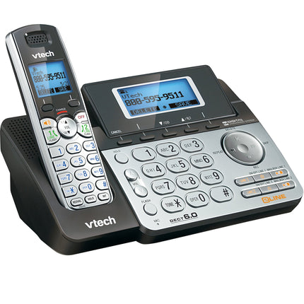 VTech DS6151 2-Line Cordless Phone System for Home or Small Business with Digital Answering System & Mailbox on Each line, Black/Silver