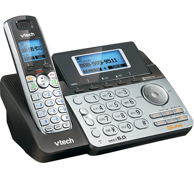 VTech DS6151 2-Line Cordless Phone System for Home or Small Business with Digital Answering System & Mailbox on Each line, Black/Silver