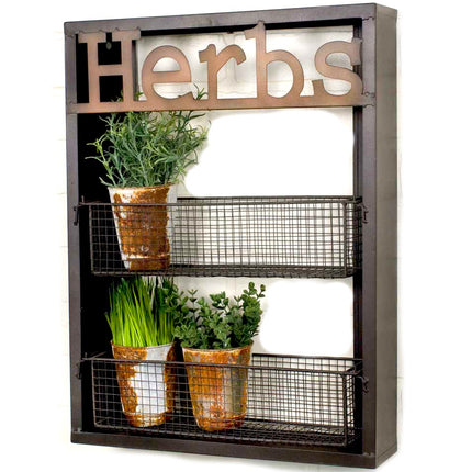 Industrial Metal Country Herbs Wall Shelf Planter Holder Kitchen Garden Herb Organizer