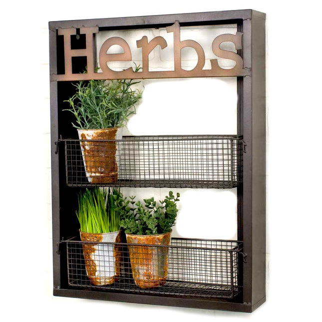Industrial Metal Country Herbs Wall Shelf Planter Holder Kitchen Garden Herb Organizer