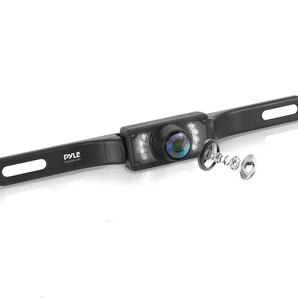 Pyle PLCM10 Rear View Backup Parking Reverse Camera, License Plate Mount, Weatherproof, Night Vision, Distance Scale Lines, Swivel Angle Adjustable Cam